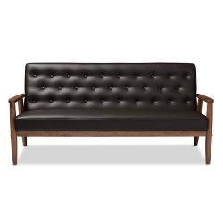 Baxton Studio Sorrento Mid-century Retro Modern Brown Faux Leather Upholstered Wooden 3-seater Sofa